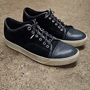 Lanvin Men's Capped-Toe Velvet Low Top Navy Sneakers Size 9